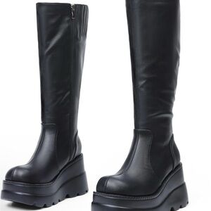 Black Platform Knee-High Women's Boots